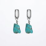 Ancient Protection: Natural Raw Turquoise & 925 Sterling Silver Unisex Hoop Earrings