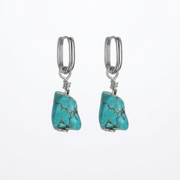 Ancient Protection: Natural Raw Turquoise & 925 Sterling Silver Unisex Hoop Earrings