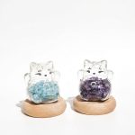Tranquil Flow: Natural Aquamarine & Glass Lucky Cat Healing Ornament