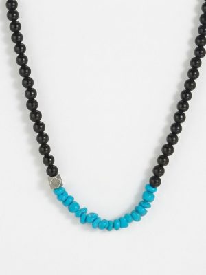 Grounding Wisdom: Black Agate & Natural Turquoise S925 Silver Necklace