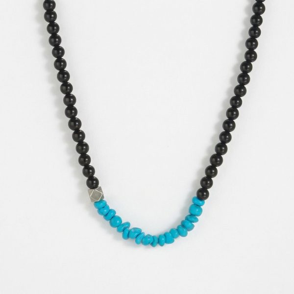 Grounding Wisdom: Black Agate & Natural Turquoise S925 Silver Necklace