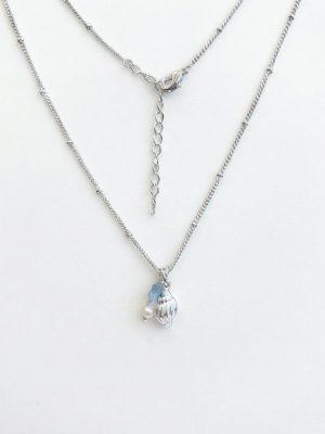 Tranquil Tides: Natural Aquamarine, Pearl & Silver Conch Healing Necklace