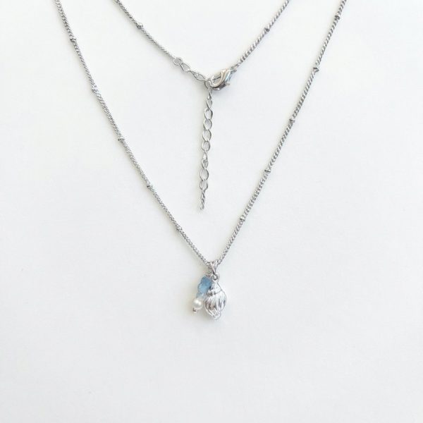 Tranquil Tides: Natural Aquamarine, Pearl & Silver Conch Healing Necklace