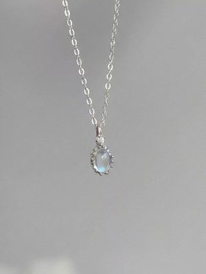 Ethereal Serenity: Natural Madagascar Blue Moonstone & S925 Sterling Silver Necklace