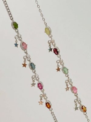 Whimsical Radiance: Natural Candy Tourmaline & Star Charm Healing Bracelet