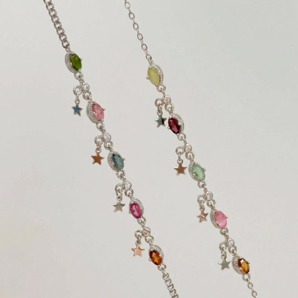Whimsical Radiance: Natural Candy Tourmaline & Star Charm Healing Bracelet