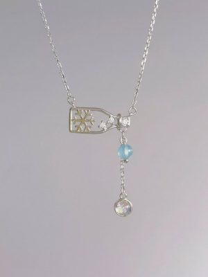 Enchanting Hope: Natural Aquamarine & Zircon Wishing Bottle Necklace