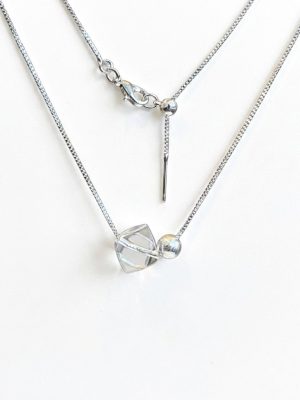 Ethereal Clarity: Natural White Crystal & Cat's Eye Sterling Silver Necklace