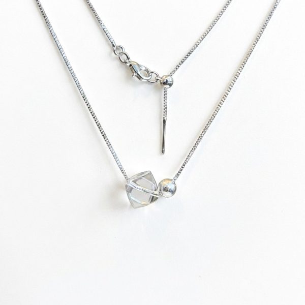Ethereal Clarity: Natural White Crystal & Cat's Eye Sterling Silver Necklace