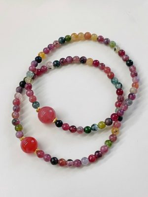 Radiant Abundance: Natural Rainbow Tourmaline & Silver Healing Bracelet