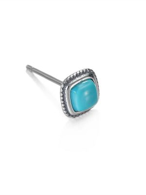 Ancient Wisdom: Natural Turquoise & Oxidized Sterling Silver Tibetan Stud Earrings