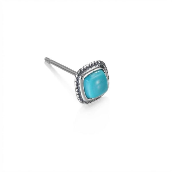 Ancient Wisdom: Natural Turquoise & Oxidized Sterling Silver Tibetan Stud Earrings