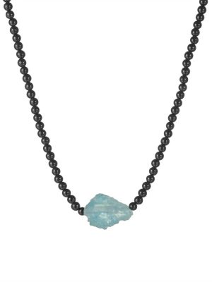 Protective Flow: Black Agate & Raw Aquamarine Healing Necklace