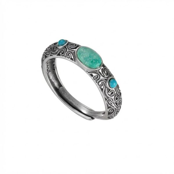 Ancient Wisdom: 925 Sterling Silver & Natural Turquoise Tibetan Adjustable Ring