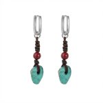 Ancient Protection: Raw Turquoise & Cinnabar S925 Silver Tibetan Earrings