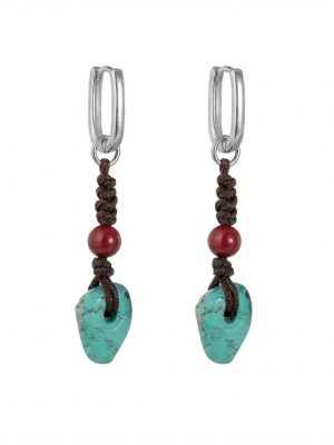 Ancient Protection: Raw Turquoise & Cinnabar S925 Silver Tibetan Earrings