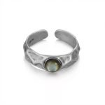 Mystic Depth: Natural Black Mother of Pearl & Oxidized S925 Silver Adjustable Ring