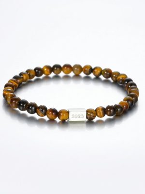 Grounding Courage: Natural Golden Tiger Eye & S925 Silver Cube Bracelet