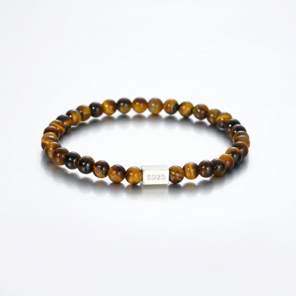 Grounding Courage: Natural Golden Tiger Eye & S925 Silver Cube Bracelet