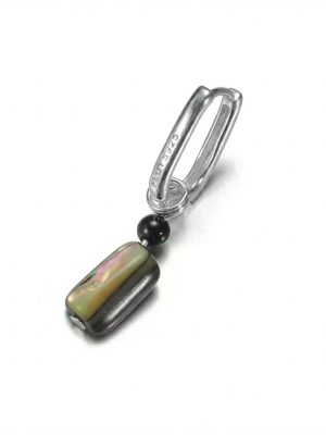 Mystic Grounding: S925 Silver & Iridescent Rainbow Obsidian Geometric Earrings