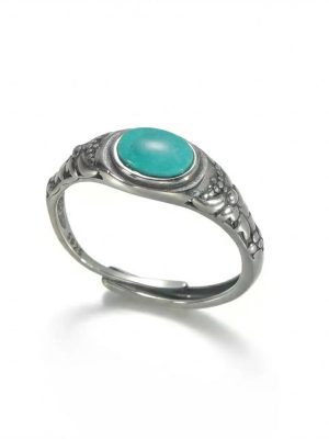 Ancient Wisdom: Natural Turquoise & Vintage Oxidized Silver Adjustable Ring