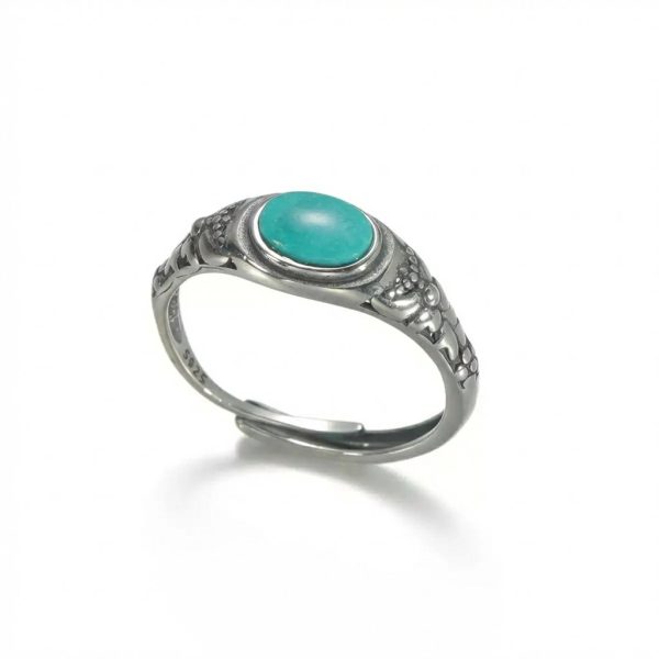 Ancient Wisdom: Natural Turquoise & Vintage Oxidized Silver Adjustable Ring