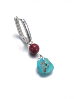 Protective Harmony: Natural Turquoise & Cinnabar S925 Silver Earrings