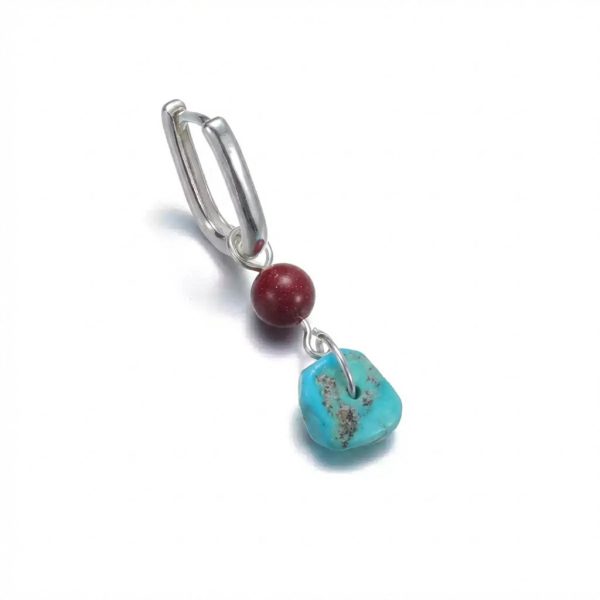 Protective Harmony: Natural Turquoise & Cinnabar S925 Silver Earrings