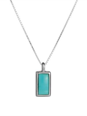 Protective Serenity: Natural Turquoise & S925 Silver Rectangular Pendant Necklace