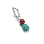 Protective Vitality: Natural Turquoise & Cinnabar S925 Silver Hoop Earrings