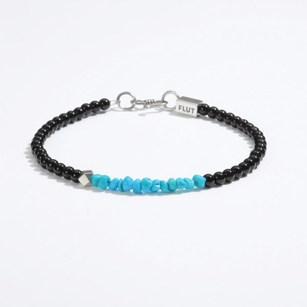 Grounding Protection: Natural Turquoise & Black Agate Stackable Bracelet