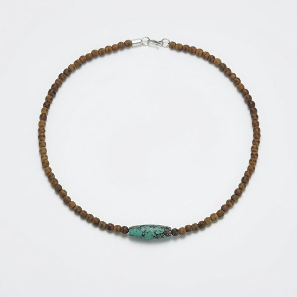 Earthly Wisdom: Natural Wood & Turquoise Barrel Bead Healing Necklace