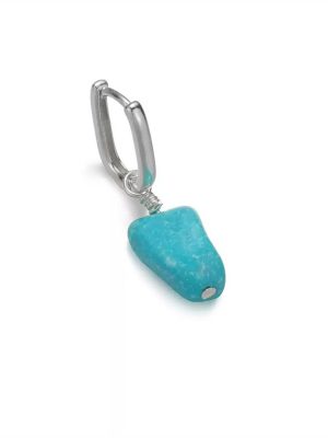Protective Sky: Natural Raw Turquoise & 925 Sterling Silver Hoop Earrings
