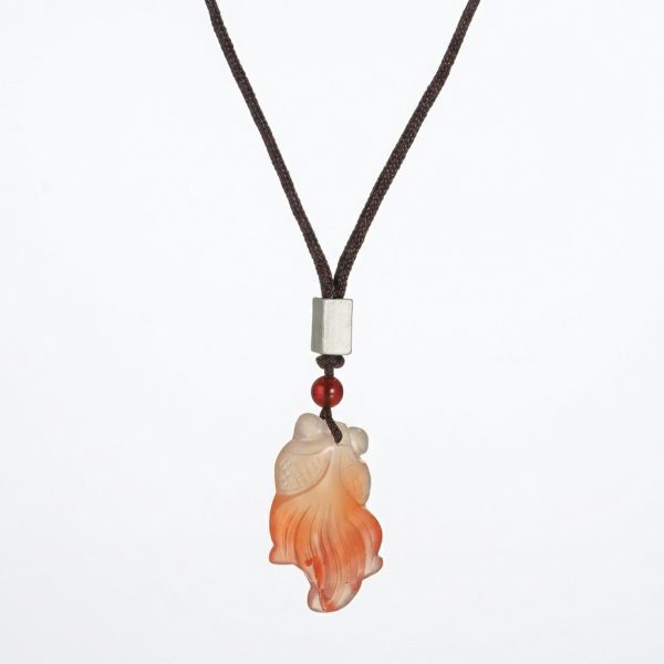 Prosperous Vitality: South Red Agate & Cinnabar Koi Pendant Necklace