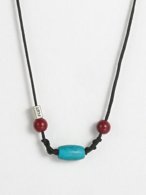 Protective Vitality: Natural Turquoise & Cinnabar Woven Amulet Necklace