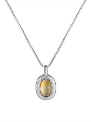 Radiant Abundance: Natural Citrine & Vintage S925 Silver Oval Necklace