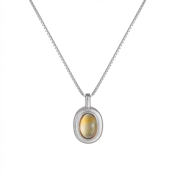 Radiant Abundance: Natural Citrine & Vintage S925 Silver Oval Necklace