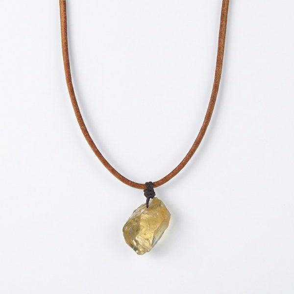 Golden Abundance: Raw Citrine & Genuine Leather Healing Necklace