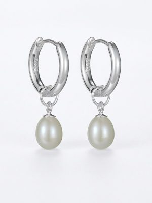 Luminous Serenity: 925 Sterling Silver & Natural Pearl Huggie Earrings