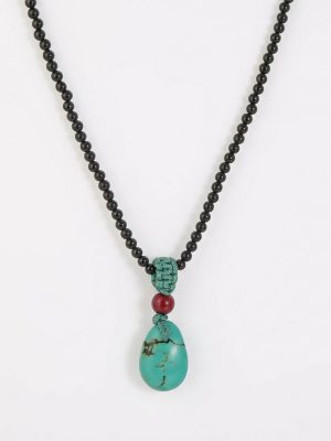 Tibetan Guardian: Natural Turquoise & Black Agate Adjustable Healing Necklace