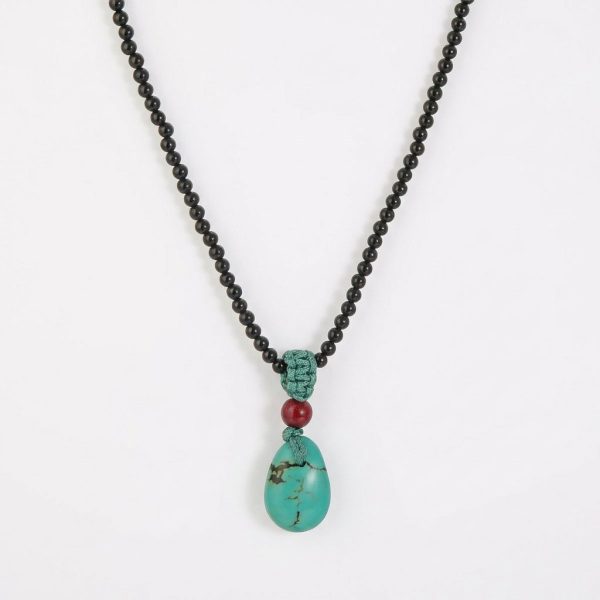 Tibetan Guardian: Natural Turquoise & Black Agate Adjustable Healing Necklace