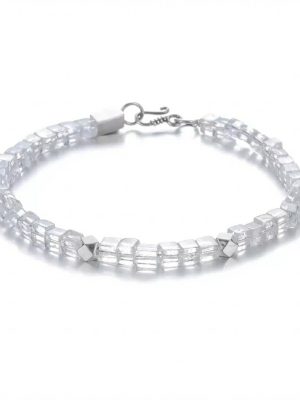 Luminous Clarity: Square Cut Clear Quartz & 925 Silver Unisex Bracelet