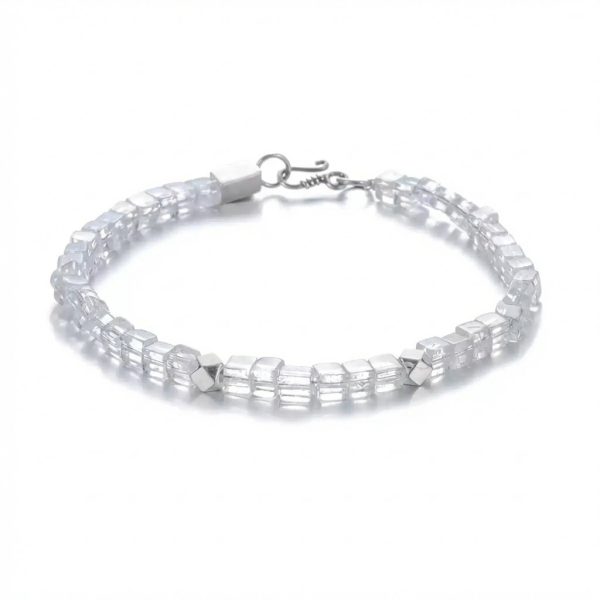 Luminous Clarity: Square Cut Clear Quartz & 925 Silver Unisex Bracelet
