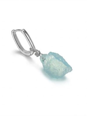 Tranquil Tides: Raw Aquamarine & S925 Sterling Silver Healing Hoop Earrings