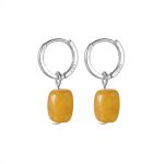 Golden Vitality: Natural Beeswax Amber & S925 Silver Geometric Drop Earrings