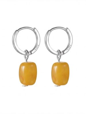 Golden Vitality: Natural Beeswax Amber & S925 Silver Geometric Drop Earrings
