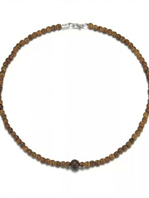 Grounding Serenity: Natural Wood & 925 Silver Retro Beaded Necklace