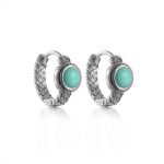 Protective Serenity: Natural Raw Turquoise & 925 Silver Tibetan Hoop Earrings