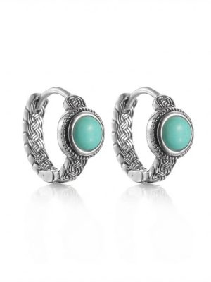 Protective Serenity: Natural Raw Turquoise & 925 Silver Tibetan Hoop Earrings