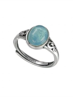 Oceanic Clarity: Natural Aquamarine & Vintage 925 Silver Adjustable Ring